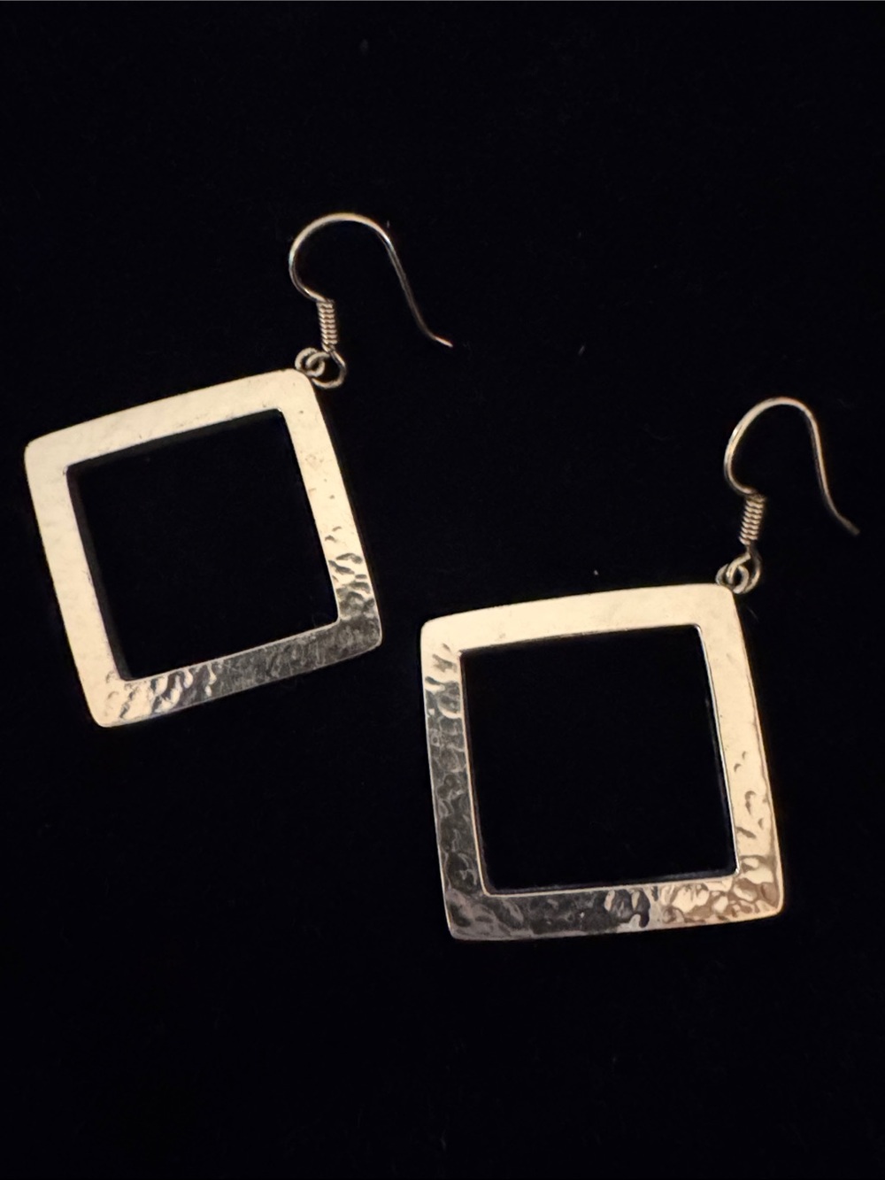 Charles Albert Hammered Open-Square Drop Earrings in Silver